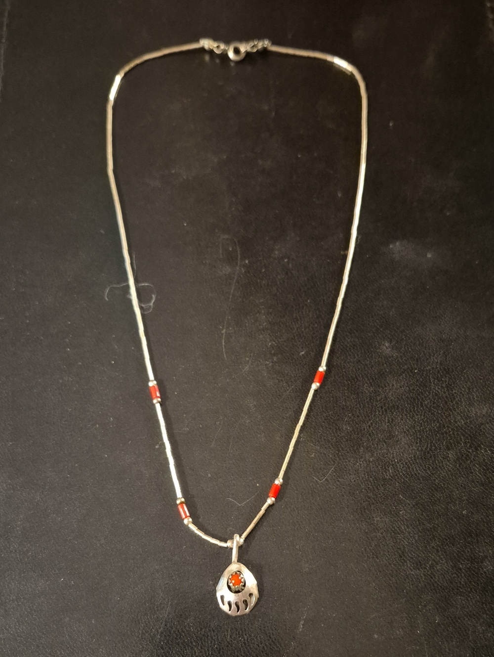 Bear Claw Shodow Box Necklace with Red Stone Pendant
